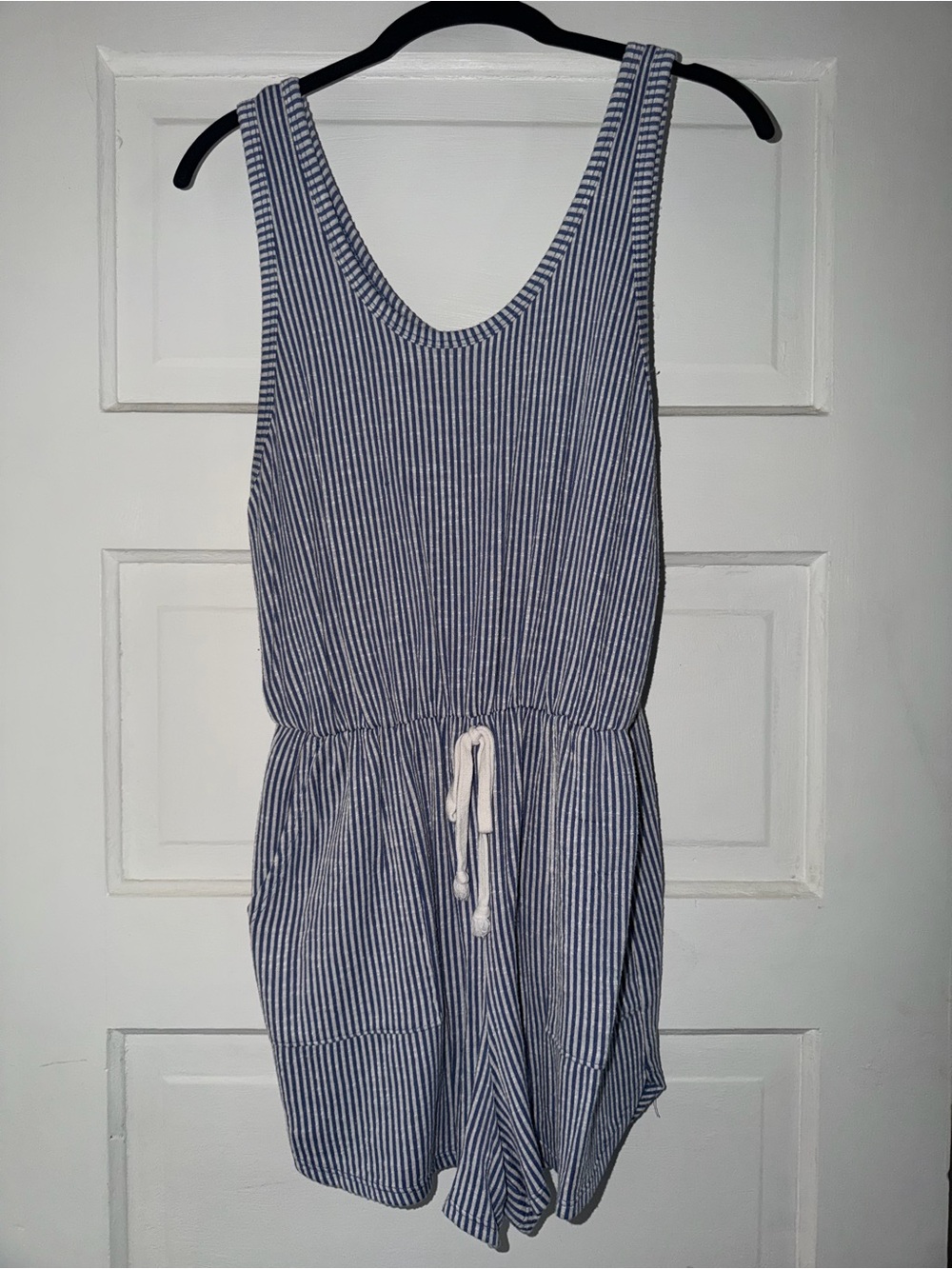 Caution To The Wind Blue and White Striped Kids One-Piece Romper